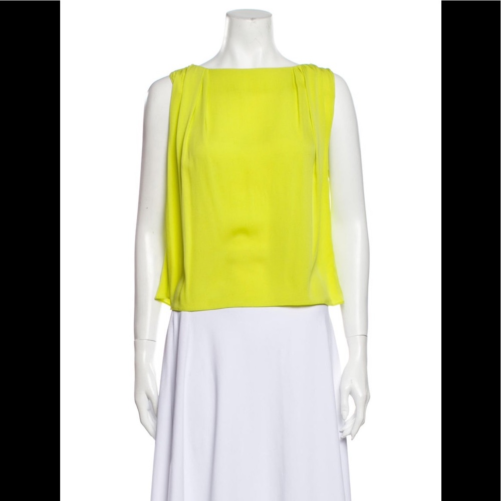 Alice & Olivia Silk Bateau Neckline Blouse in Neon Green